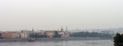 Вид на Ангару, Богоявленский собор и Московские ворота